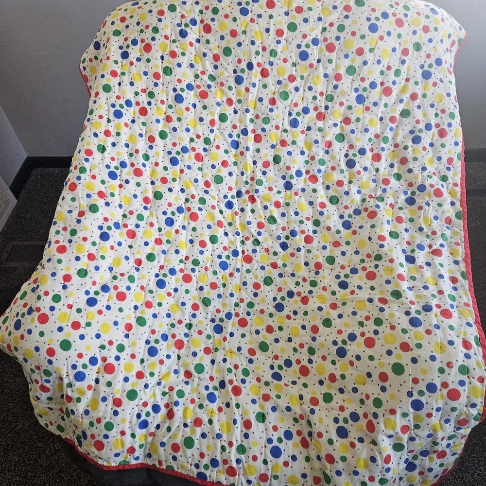 Vintage Baby Blanket Colorful Patterned Quilt Red Yellow Blue Polka Dot Animals